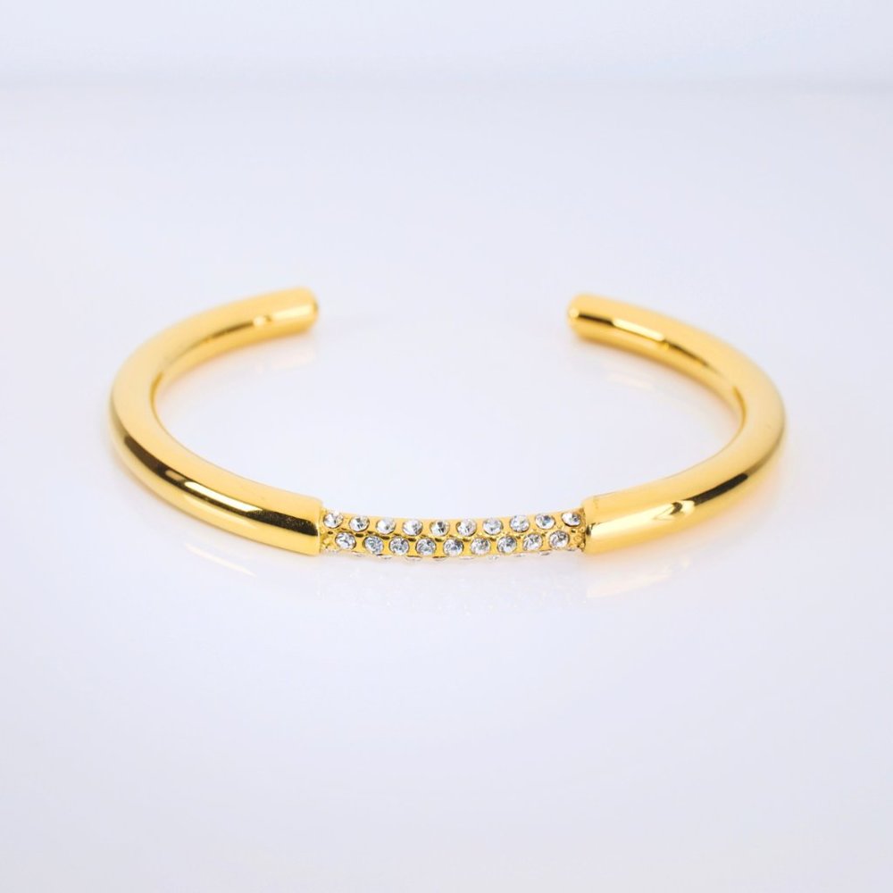 Monica Bejewelled 18K Gold Plated Cuff Bangle Bracelet - Clear